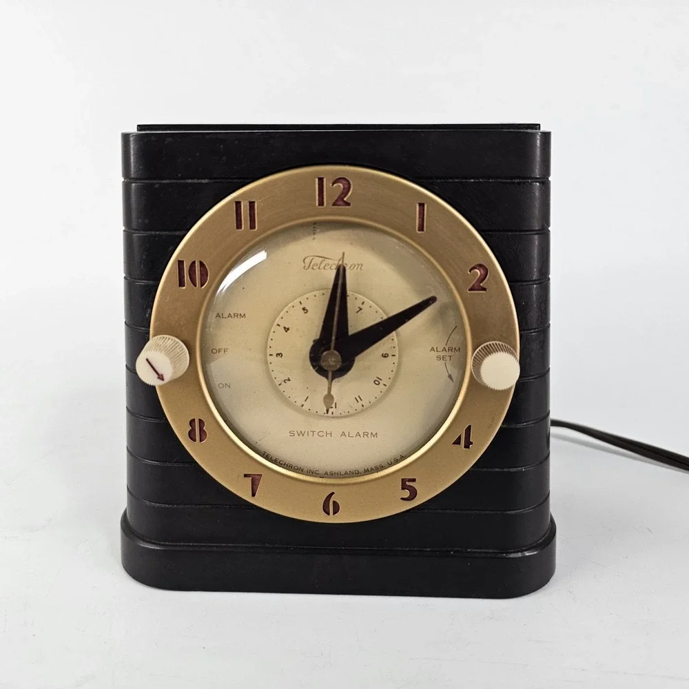 Vintage Telechron Bakelite Switch Alarm 8H61 Clock Art Deco Working USA